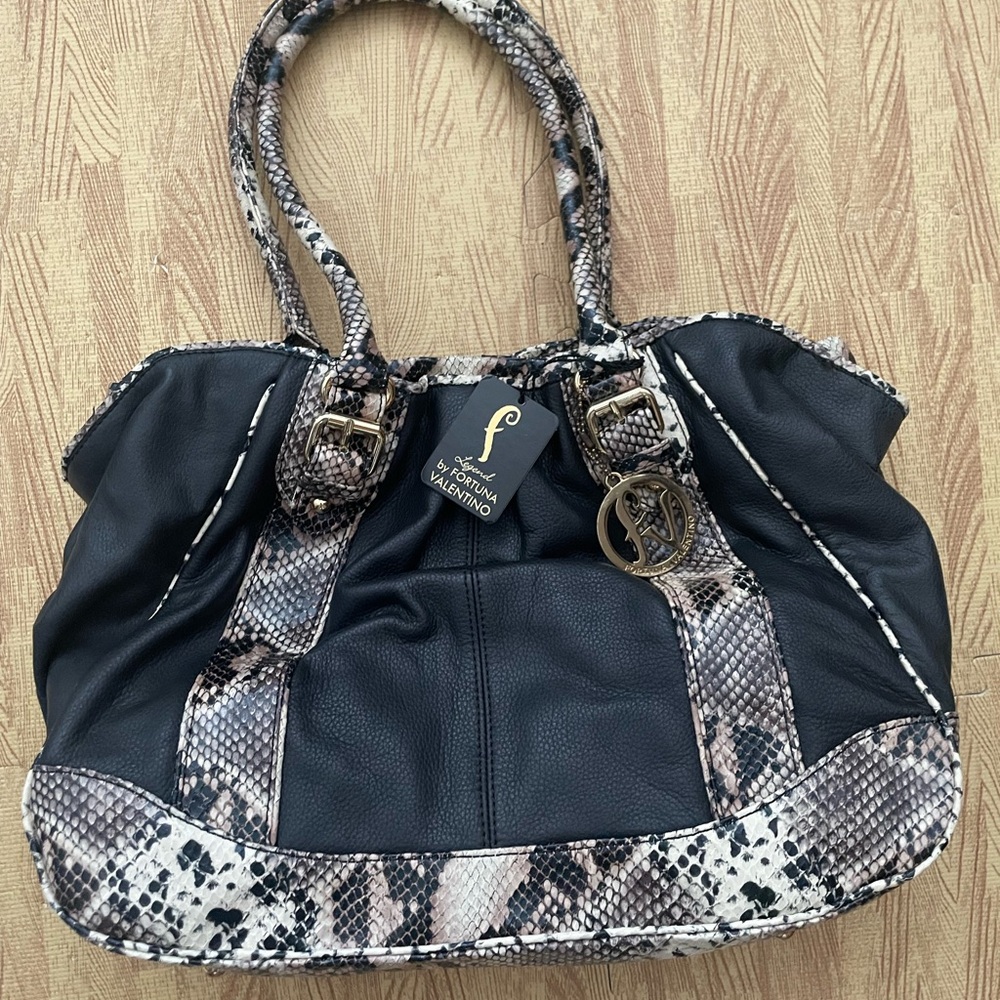 Legend by Fortuna Valentino- Black and Snake Print Handbag